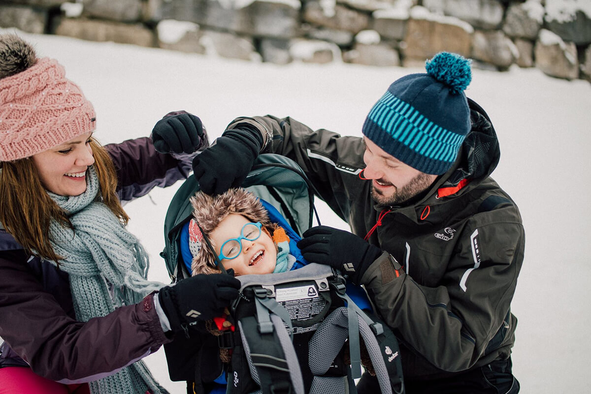family kids sledge snow winter led gets french alps lac montriond