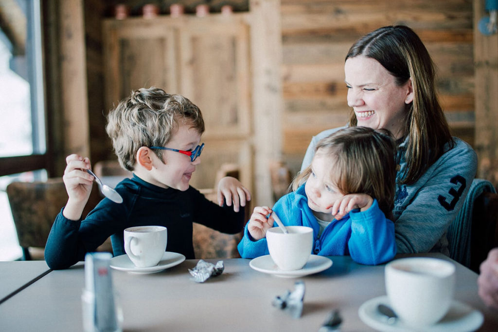 family kids sledge snow winter led gets french alps lac montriond