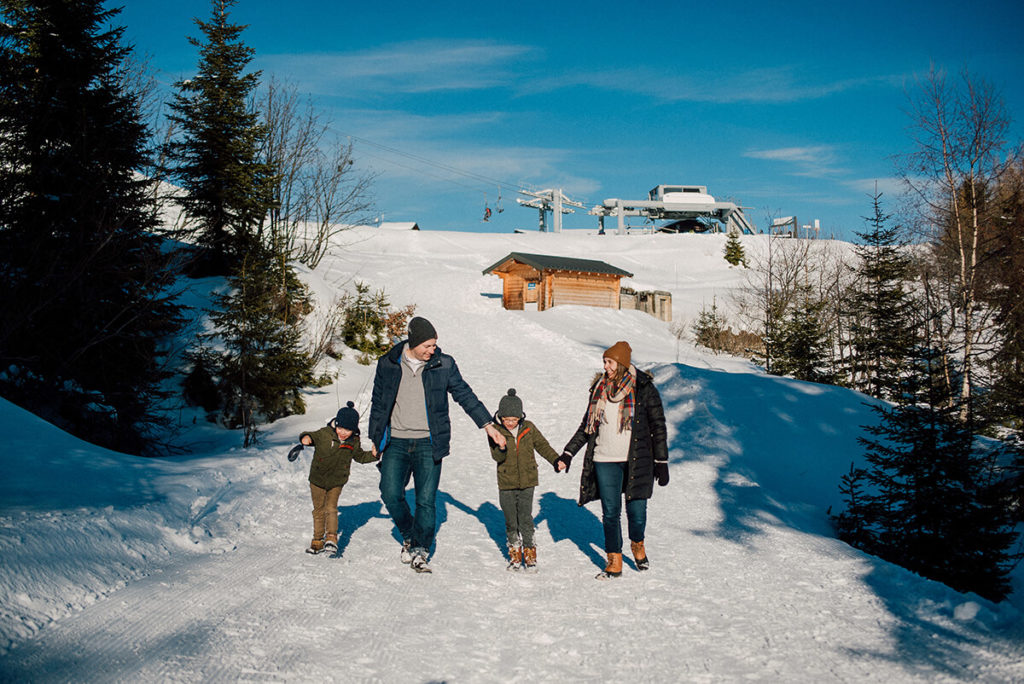 family kids sledge snow winter les gets french alps